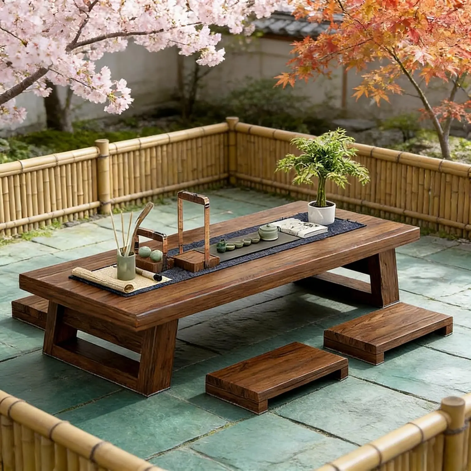 

Solid Wood Japanese Tea Table, Multi-Functional Coffee Table for Small Spaces, for Tatami Sitting On The Floor Bedroom Bay Windo