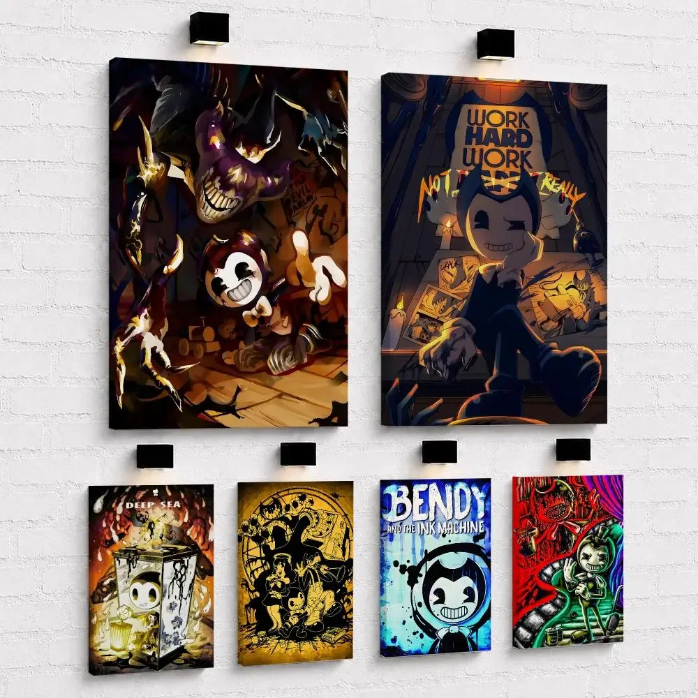 Horror Game B-Bendy The I-Ink Machine Framed Wall Painting Framed Canvas Wall Art Print | Modern Poster | Home Hallway Decor