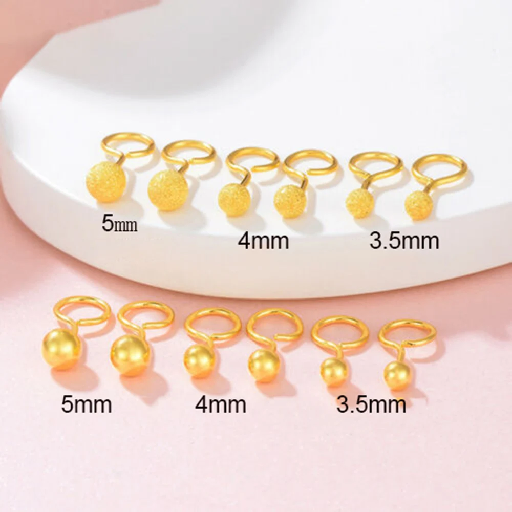 Pure 24K Yellow Gold Earrings Stud For Women 5mm/4mm/3.5mm Ball Earrings