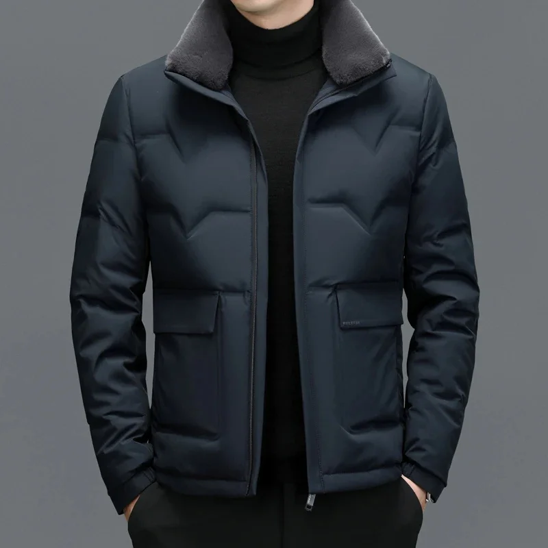 ZDT-8064 Winter Herren Daunen mantel weiße Ente kurze verdickte lässige Business Flip Kragen warme Jacke