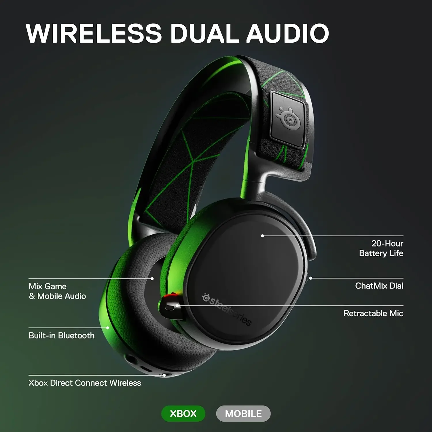 SteelSeries Arctis 9X Wireless Gaming Headset Integrated-Xbox Wireless Bluetooth 20+ Hour Battery Life for Xbox One and Series X