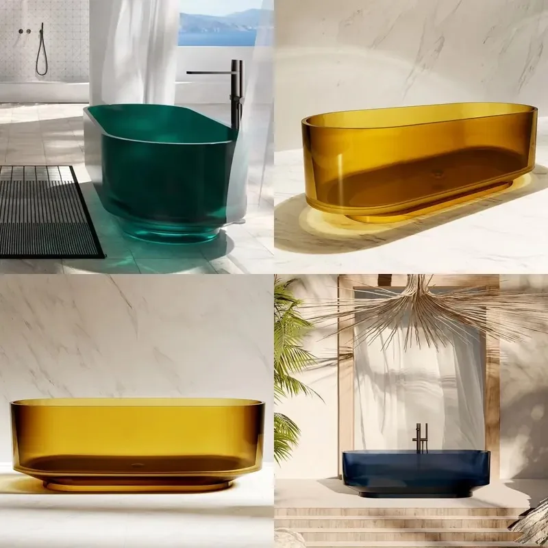 Multi-color transparent resin bathtub/artificial stone bathtub transparent bathtub
