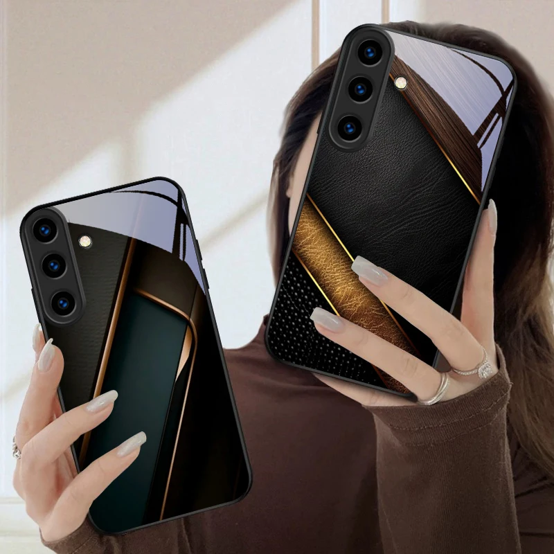 

Retro diamond geometry For Samsung Galaxy S26 Ultra S25 Edge S24 FE S23 Plus S22 S21 S20 S22+ S24+ S25+ Black Glass Phone Case