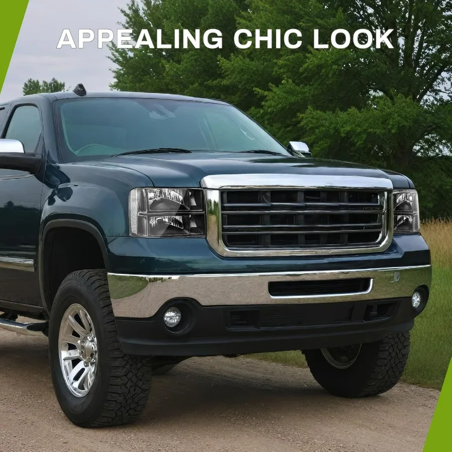 مجموعة المصابيح الأمامية متوافقة مع 2007-2013 جي إم سي سييرا 1500/2007-2014 سييرا 2500HD 3500HD عدسة شفافة للإسكان الأسود (السائق و