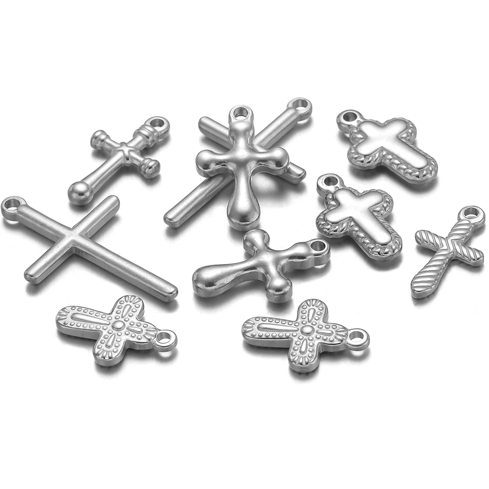 5Pcs Stainless Steel Casting PVD Plated Cross Charms Pendants for Women Necklace DIY Jewelry Findings Wholesale Supplies