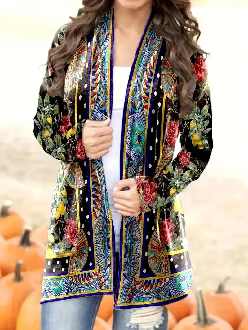 Ethnic style 2024 new long sleeved casual cardigan colorful fashion comfortable slimming top loose top for women WL2