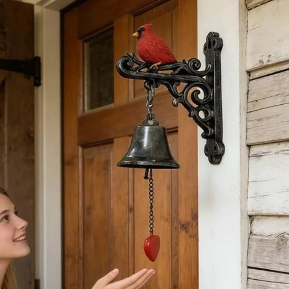 Wind Chimes Metal Red Bird Doorbell Sturdy Resin Retro Doorbell Handmade Weather-proof Cast Iron Bell Home Decoration
