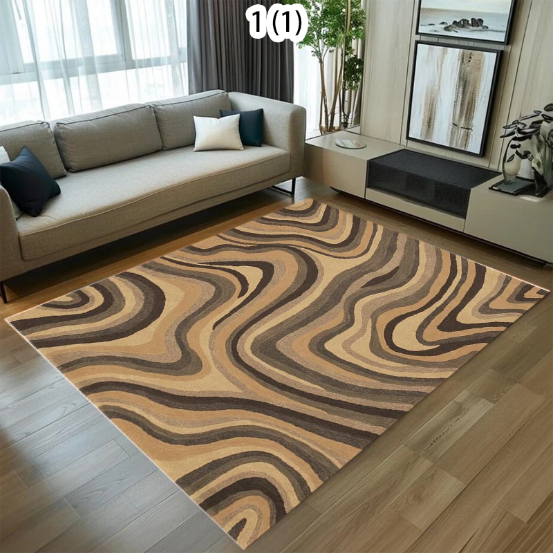 Modern Wavy Stripe Area Rug Abstract Fluid Curve Non-Slip Floor Carpet Boho Minimalist Home Decor for Bedroom Living Room