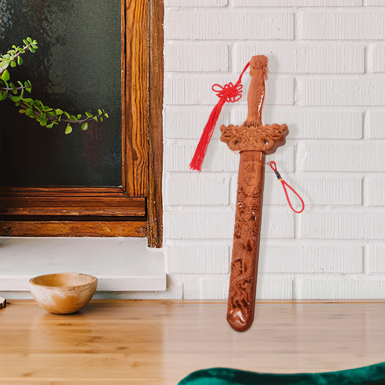 

Vintage Wooden Ornament Home Decorative Craft Engraving Exorcism Charm Pendant Wall Hanging Feng Shui Lucky Decorative Chinese