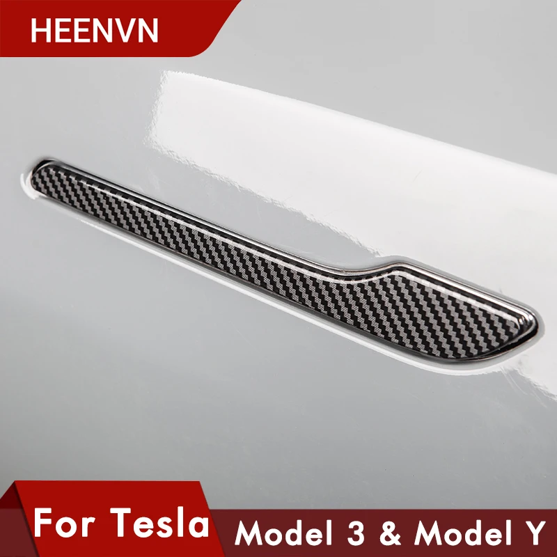 Car Door Handle Protector Trim Sticker For Tesla Model 3 2024 Model Y Door Cover Paste Trim Model3 Carbon Fiber ABS 4Pcs/Set