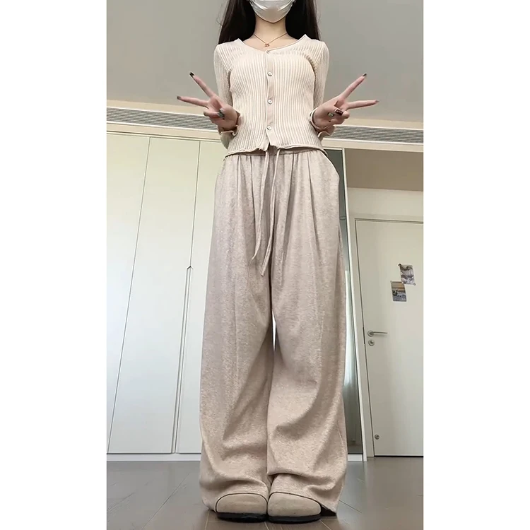 Coréen Sle doux tricoté ample taille haute riz nouilles pantalon femmes automne hiver décontracté ample jambe large pantalon