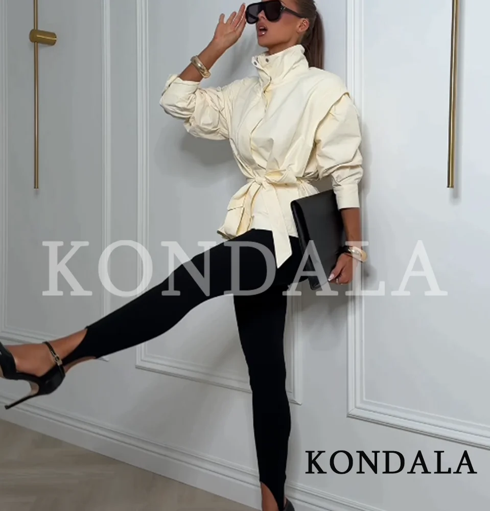 KONDALA Damen Schicke Minimalistische Gürteljacke Elegante Pendlerjacke mit Stehkragen 2026 Frühling Herbst Trendige High-Street Freizeitjacke – Detail 5
