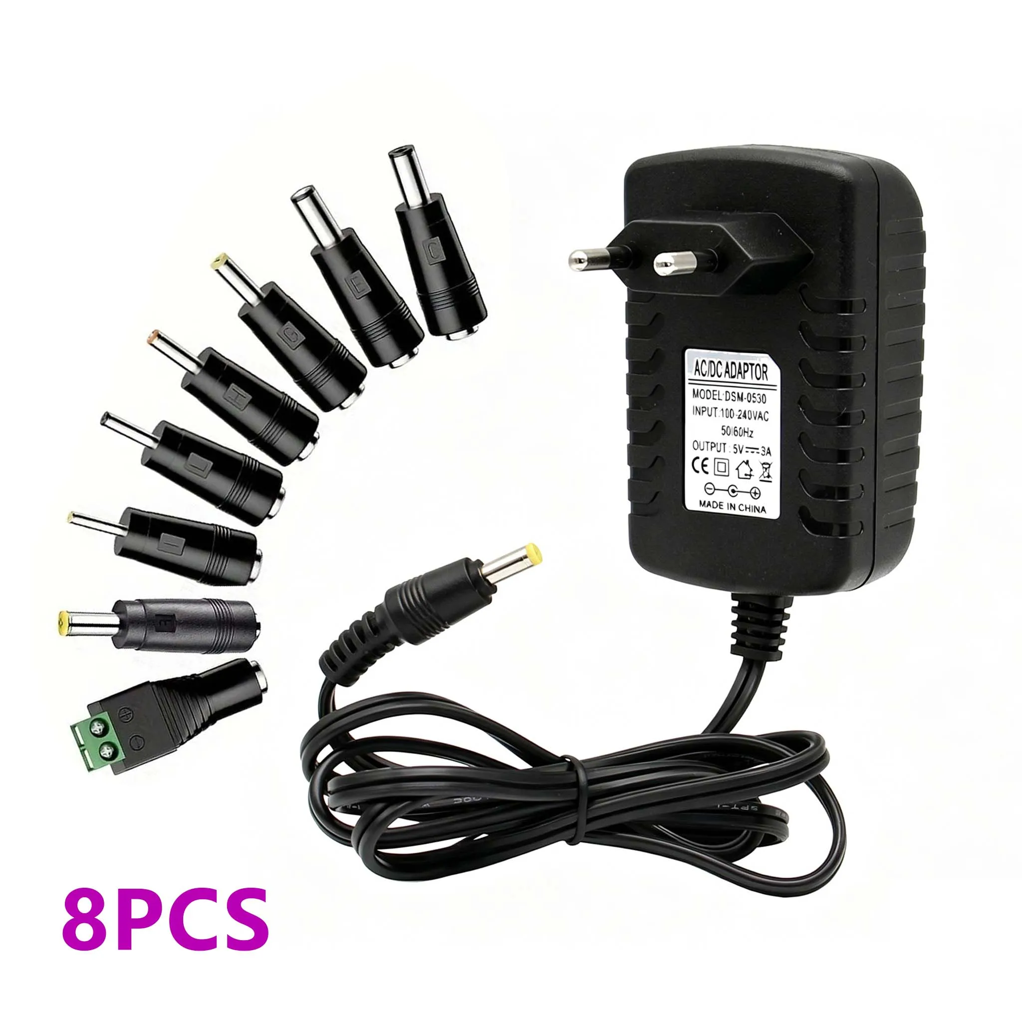DC 5V 12V 24V 6V 9V Power Supply Adapter 1A 2A 3A  8V 10V 15V 2A 3A Power Adapter DC Plug Converter EU US with 8cs Connect  Plug