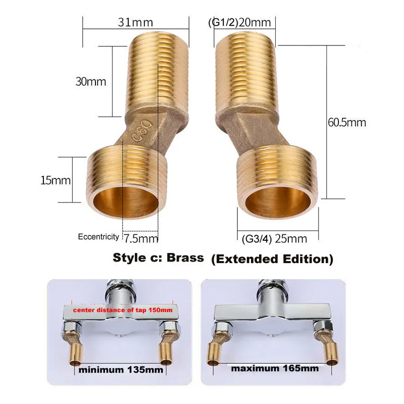 2pcs/Pair Shower Faucet Adjustable Adapter Solid Brass Wall Mounted Width Replacement Angle Valve Bathroom Accessories