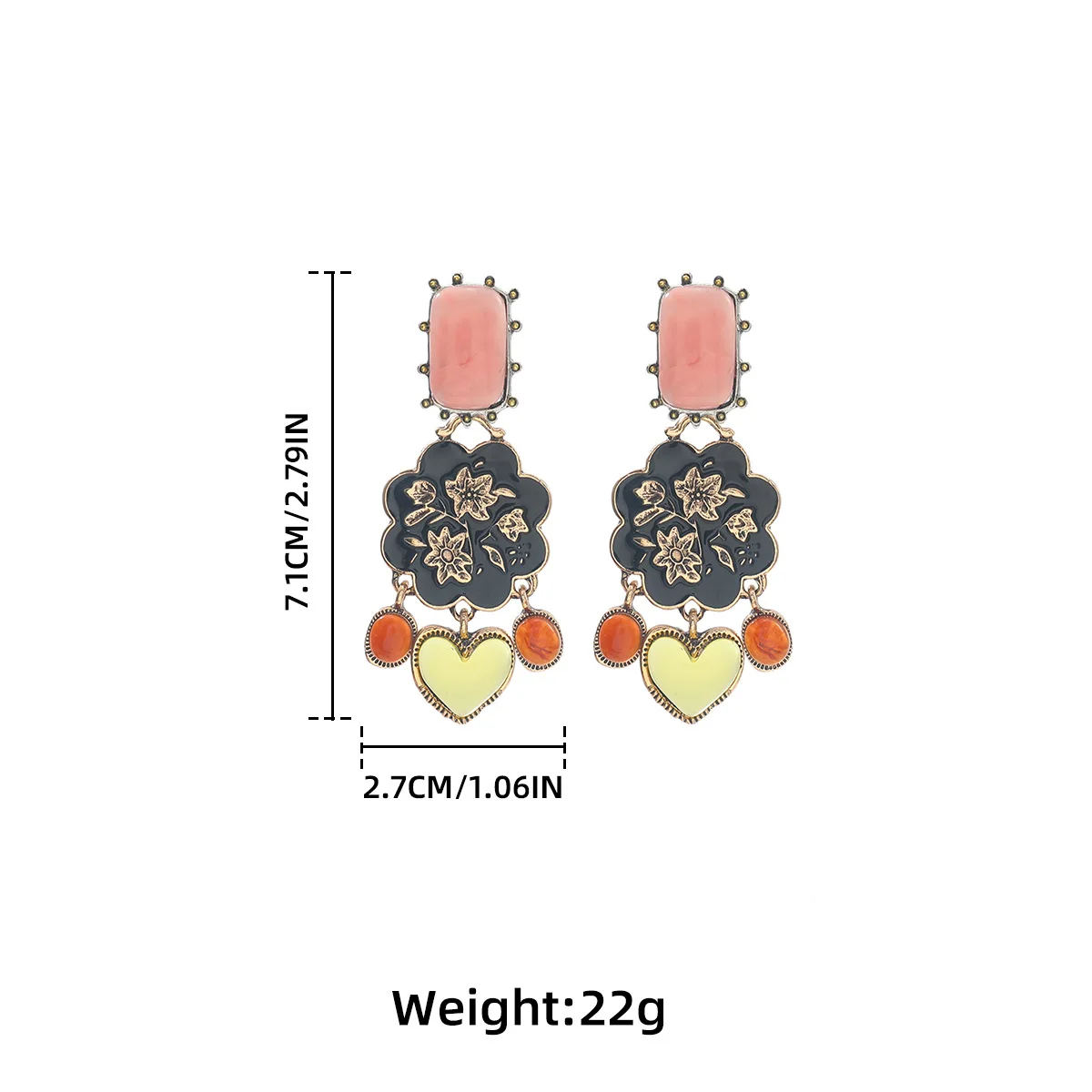 ZAA Vintage Metal Carved Flowers Heart Drop Earrings for Women Holiday Party Jewelry Gifts