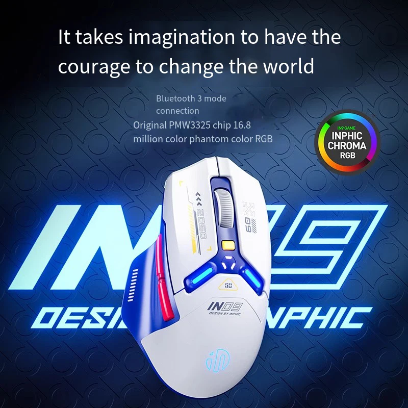 Imagem -02 - Mecha Mouse para Jogos sem Fio Três Modos Ergonômico Ergonômico Bluetooth Pmw3325 Rgb Potência Visível Mouse de Escritório 10000dpi Inphy-in9