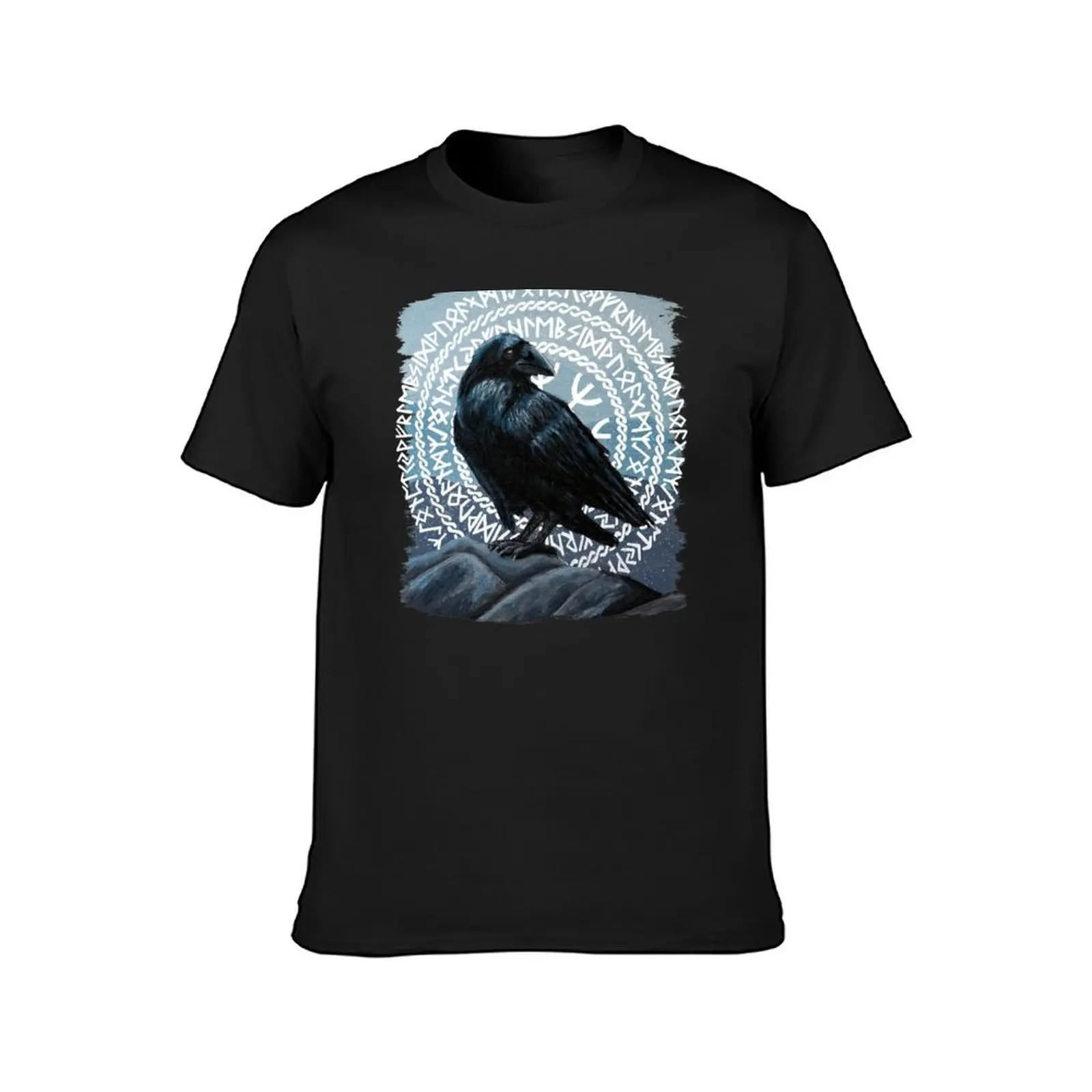 Raven in rune circle at twilight painting T-Shirt quick-drying for a boy t shirts for men cotton