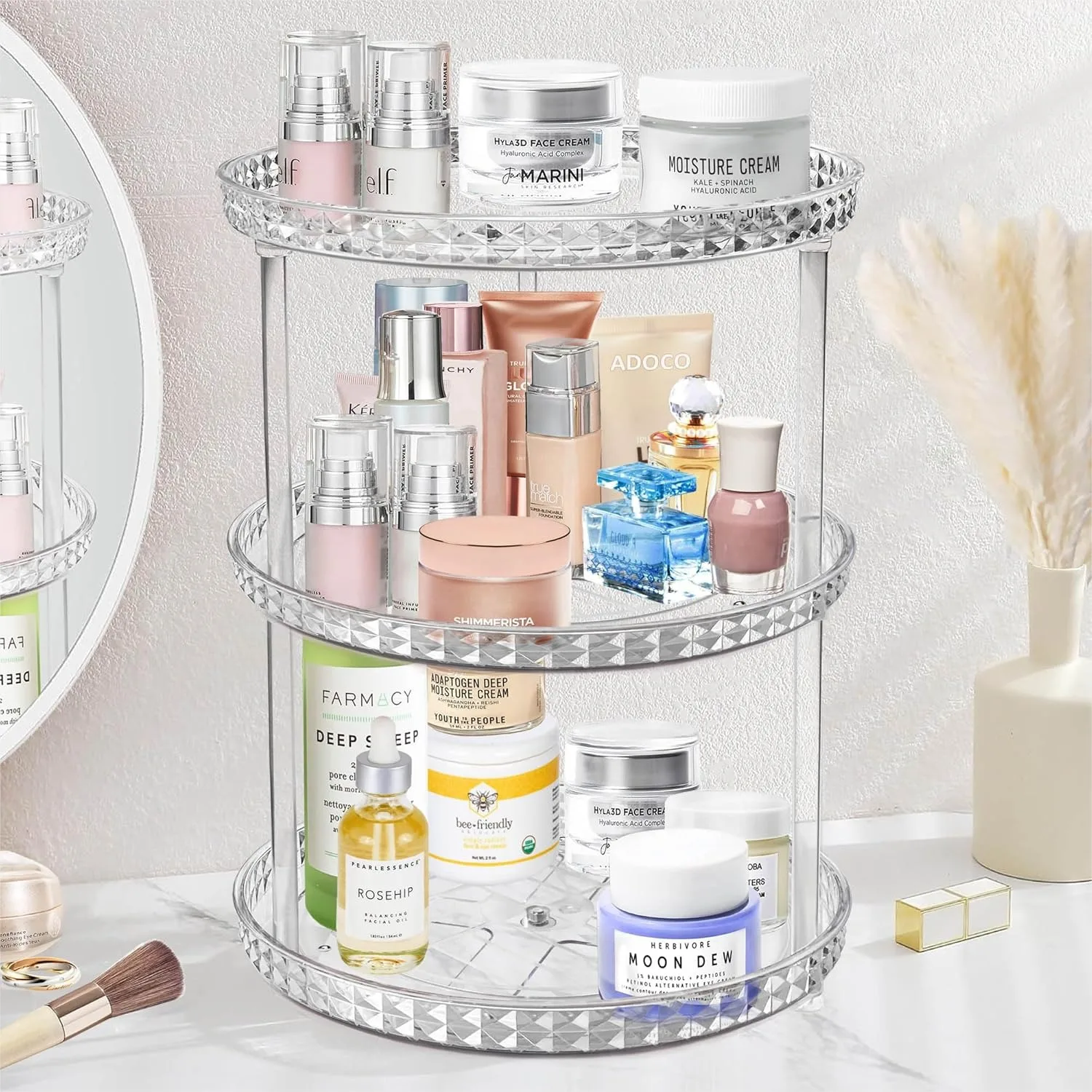 

360 Rotating 3 Tier Lazy Susan Organizer for Bathroom Countertop, Clear Makeup and Perfume Storage, 9.25 Inch