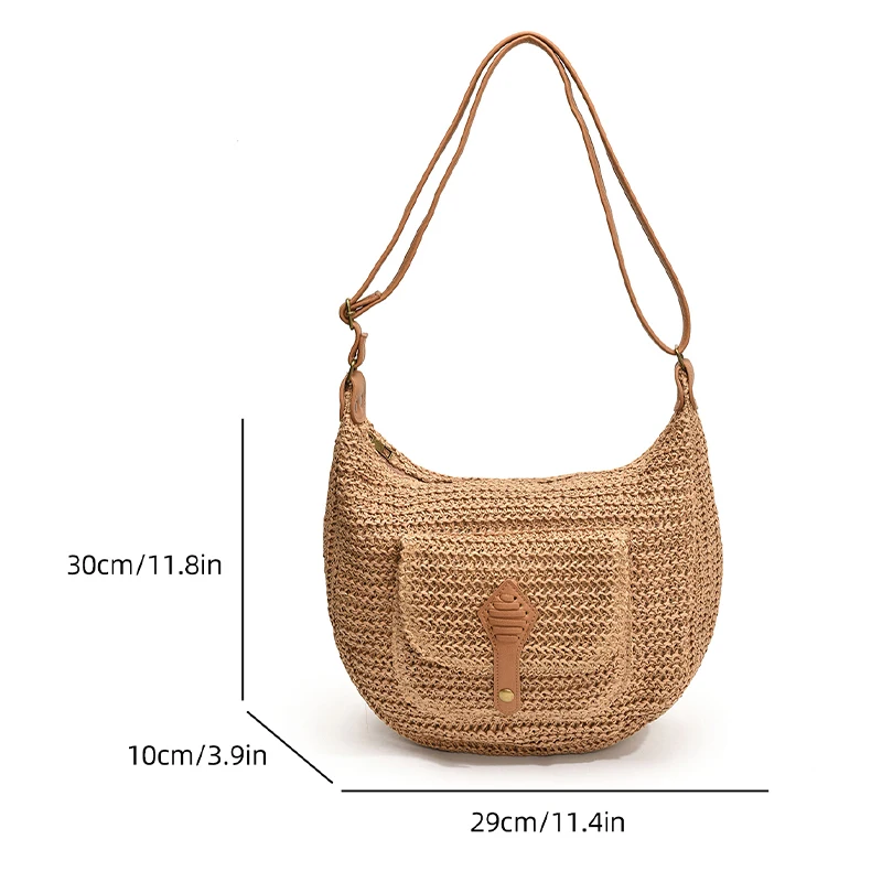 2024 New Grass Woven Women\'s Bag Single Shoulder Crossbody Handbag Large Capacity Vacation Bag Beach Bag