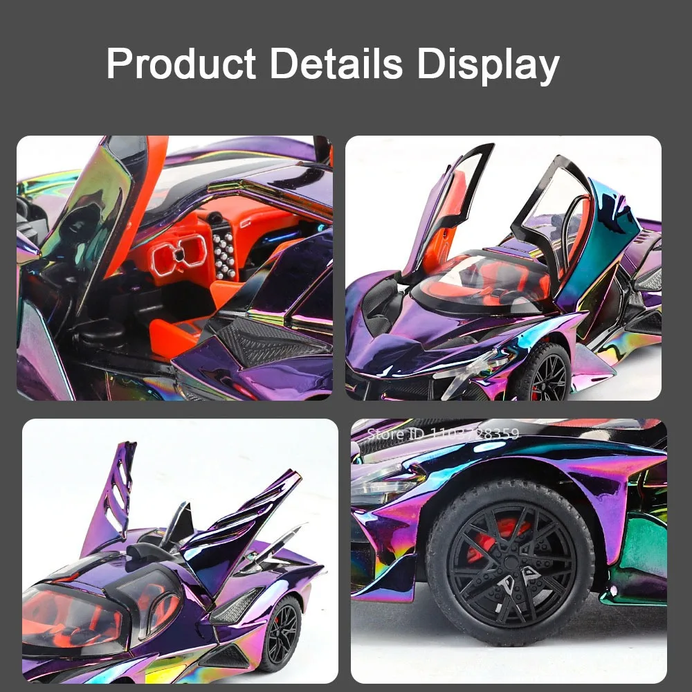 1:24 Apollo EVO IE Supercar Model Zabawka Odlewana ze Stopu Miniatura Samochodu Sportowego Dźwięk Światło Otwierane Drzwi Napęd na Sprężynę dla Dzieci Prezent