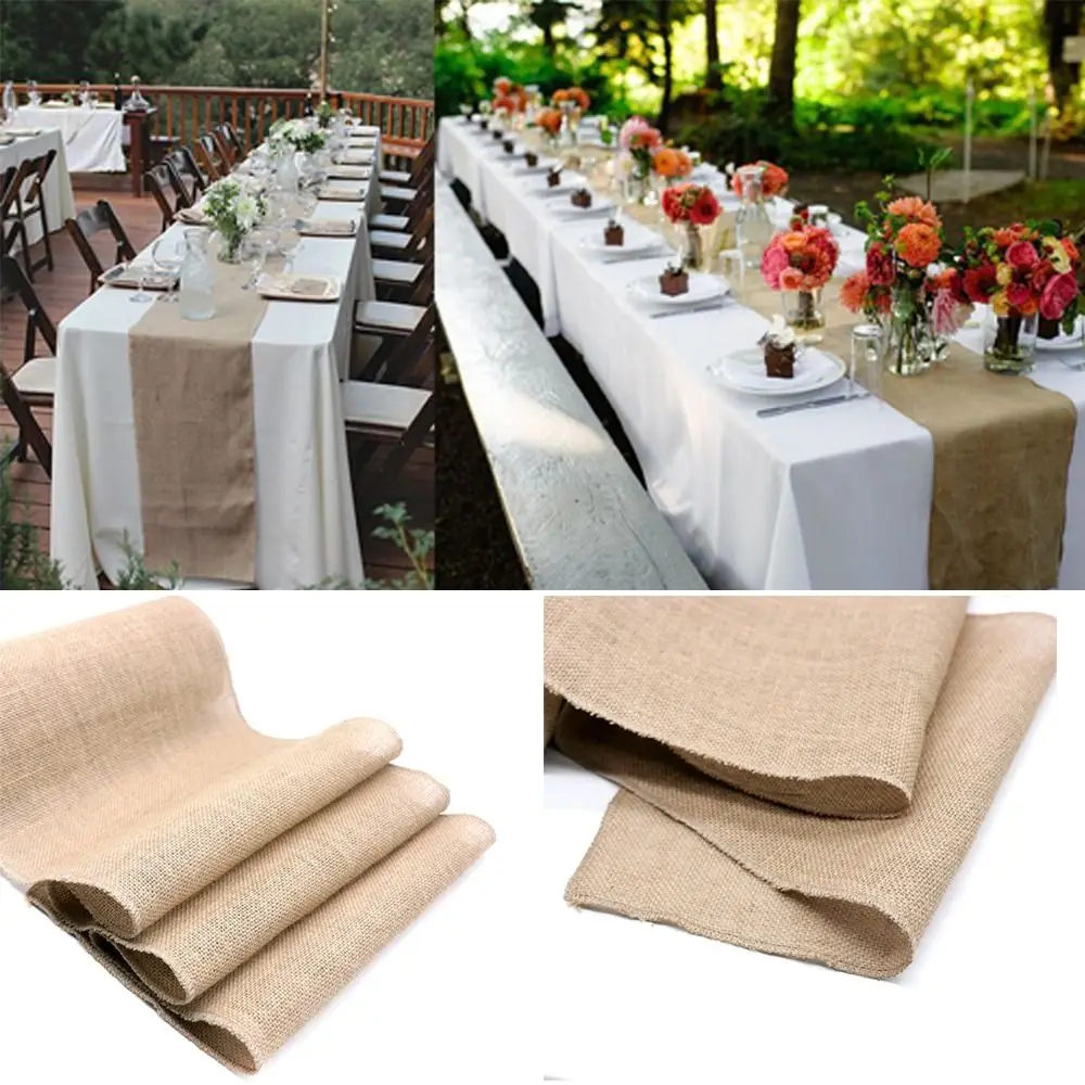 Natural Jute Vintage Table Runner Burlap Hessian Table Runner Country Wedding Party Decoration For Christmas Home Table Runners