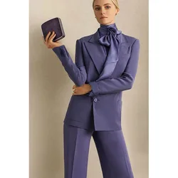 2024 Luxury Purple Suits for Women Single Breasted 2 Pieces Jacket Pants Female Clothing Slim Fit Office Banquet Lady's Costume
