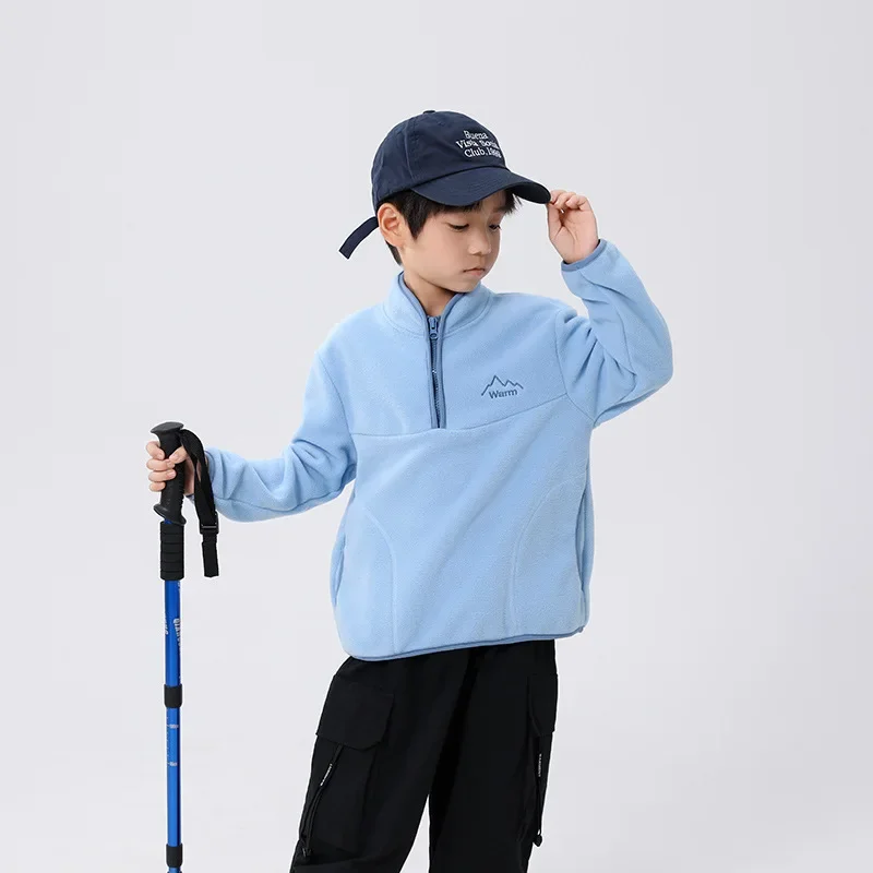 

Kids Fleece Sweatshirt Half Zip Stand Collar Color Block Warm Jacket Children Outdoor Casual Pullover Coat for Boys Girls