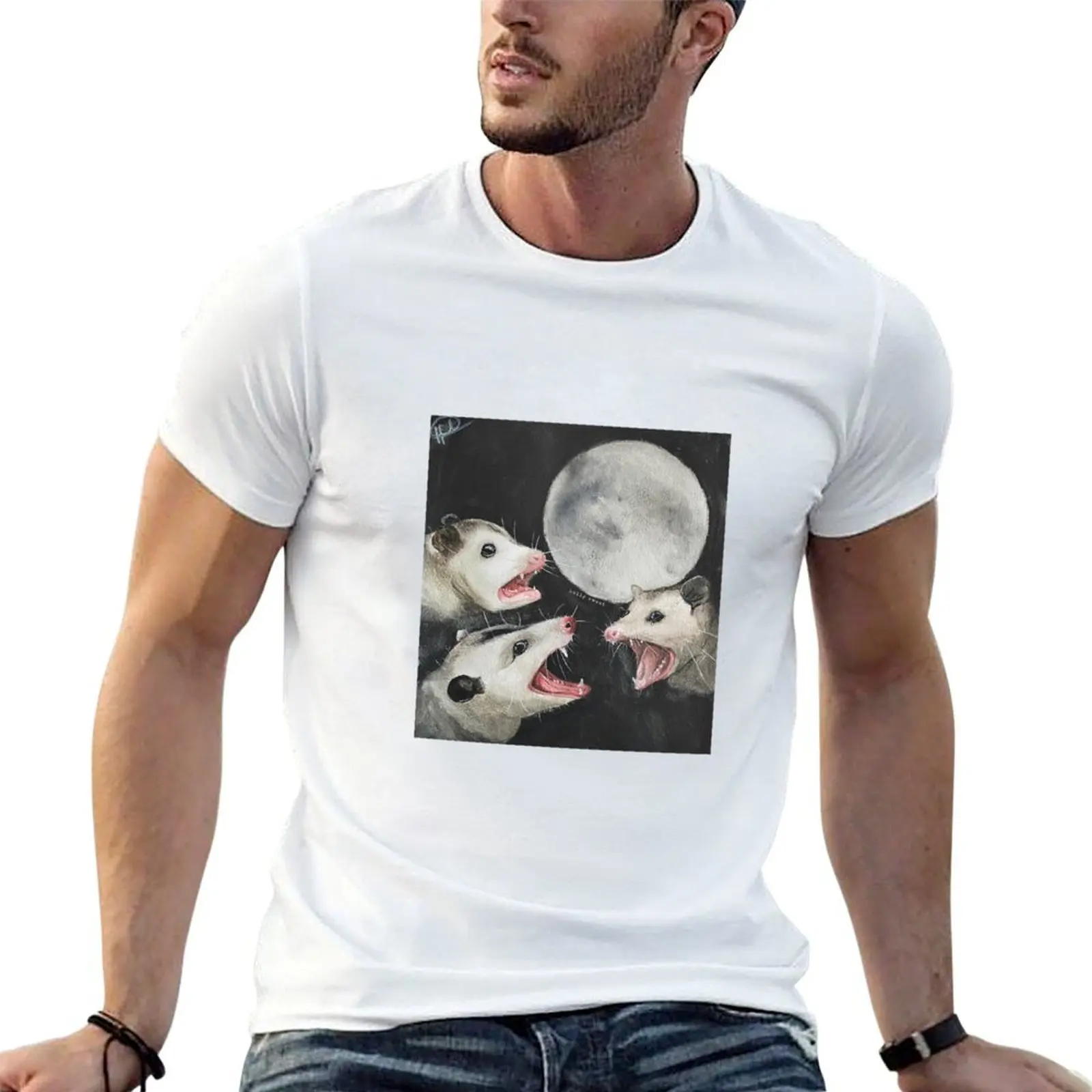 Possums howling at moon design T-Shirt plain funny shirt cotton Men's t-shirt