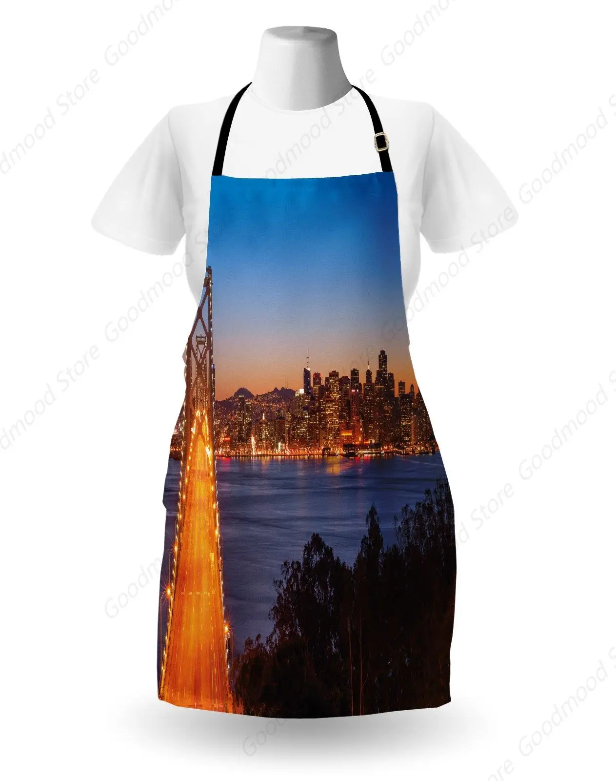 City Apron, Bay Bridge San Francisco California USA Urban Engineering Landmark Print, Unisex Kitchen Bib Apron with Adjustable