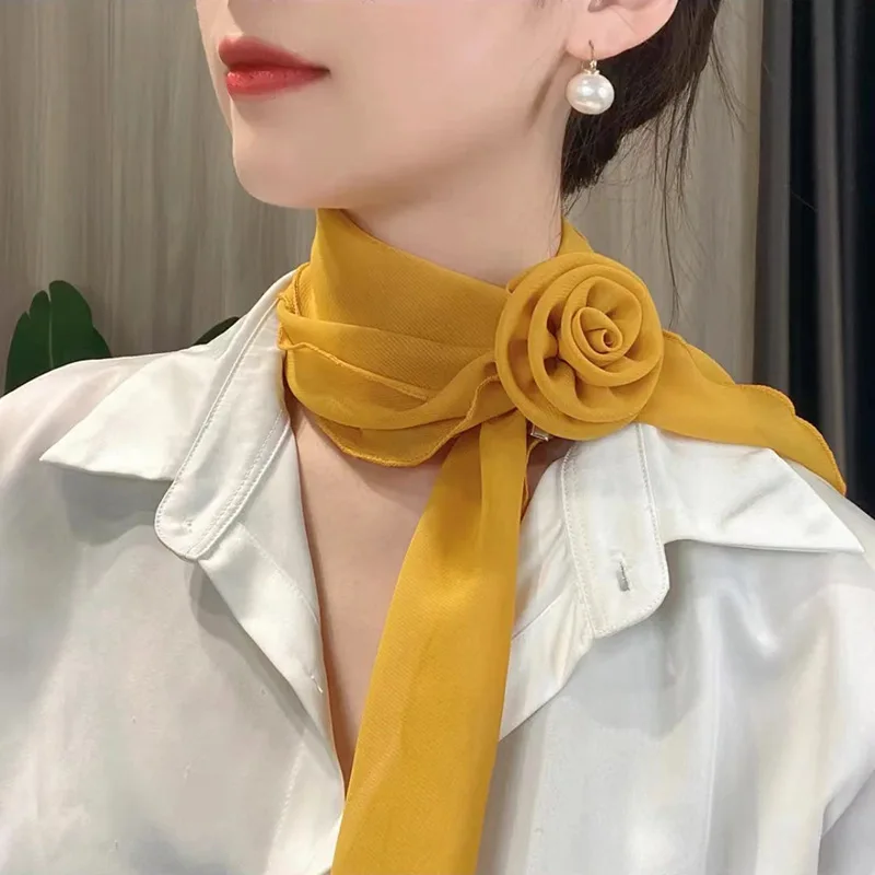 Modischer Chiffon-Seidenschal, eleganter, trendiger Blumenschal, vielseitiger, abnehmbarer Halstuch mit Rosen-Dekor für Frauen und Mädchen, Geschenke. – Detail 6