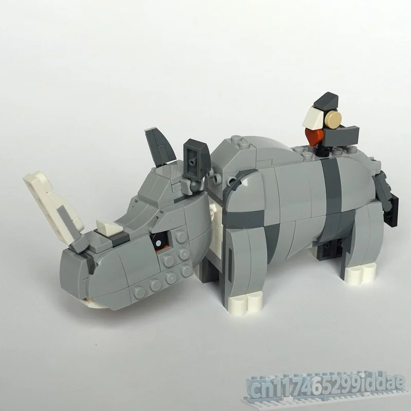 225PCS Rhino Animal Model Custom Puzzle DIY Creative Assembly Educational Toy Bricks Gift Collection Display Learning Decoration