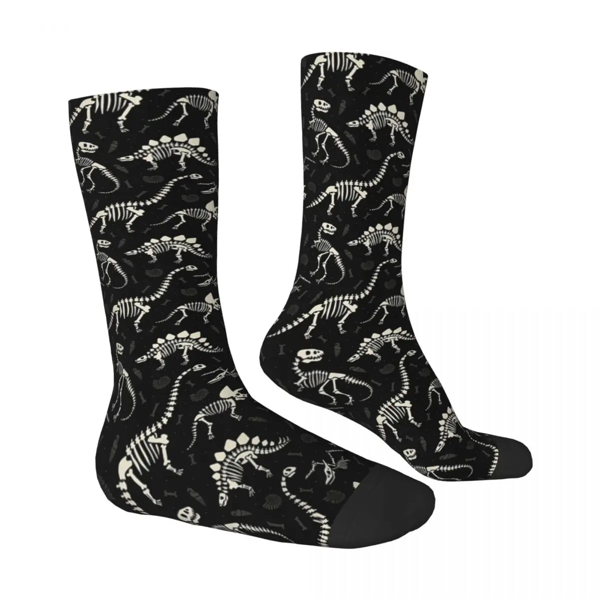 Dinosaur Fossils In Black Funny Socks for Men Women Unisex Crazy Street Style Printed Crew Sock