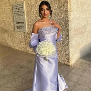 Özelleştirilmiş Yüksek Kaliteli Payetli Plise Düz Off-Omuz Midi Elbiseler Gelinlik Modelleri Zarif Modern Stil Klasik Günlük S