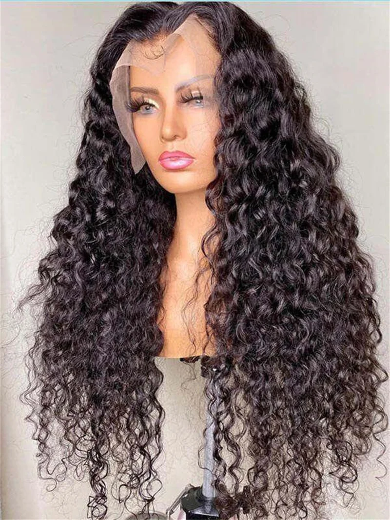 Soft  26“ 180%Density Long Kinky Curly Natural Black Lace Front Wig For Women Babyhair Preplucked Heat Resistant Glueless Daily