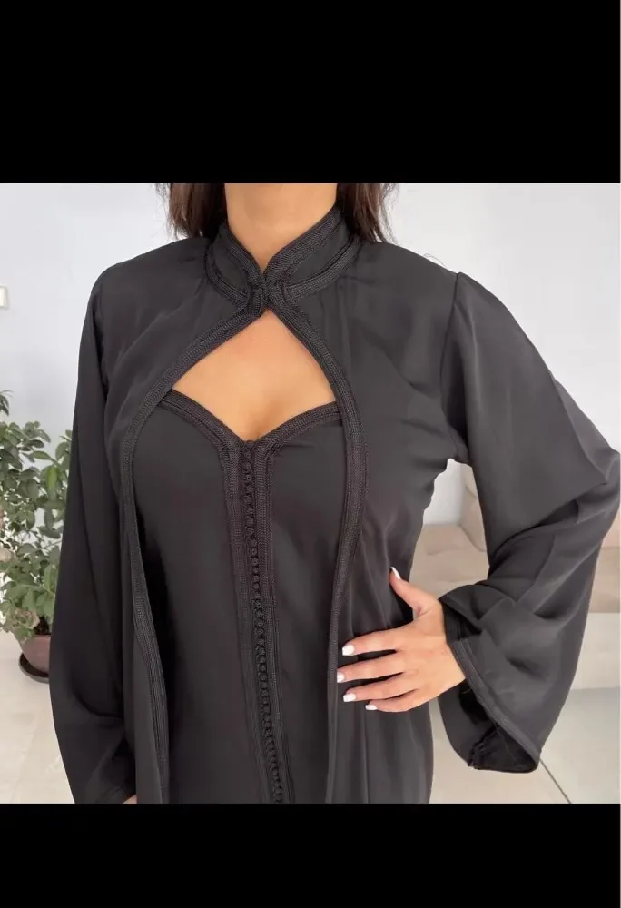 OLOEY-vestidos de noche negros, traje de mujer de Arabia Saudita de Dubái, manga larga, dos piezas, vestido Formal personalizado para ocasiones de talla grande