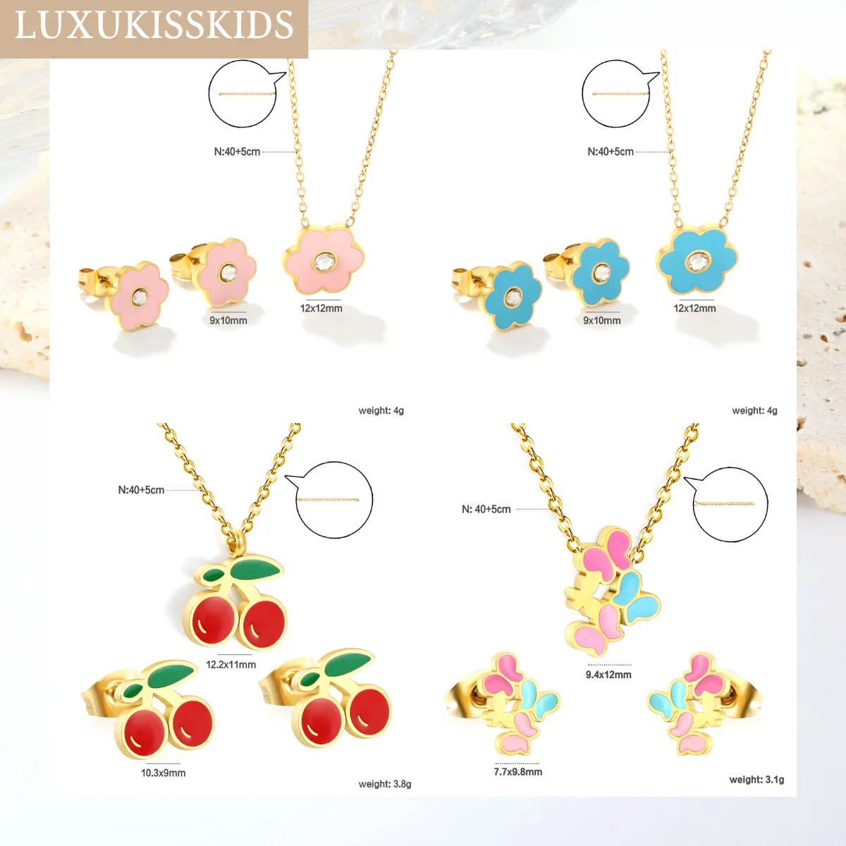 

LUXUKISSKIDS Jewelry Woman Stainless Steel Fairy Cute Pendant Necklace Dainty Stud Earrings for Girls/Woman Elegant Jewellry Set