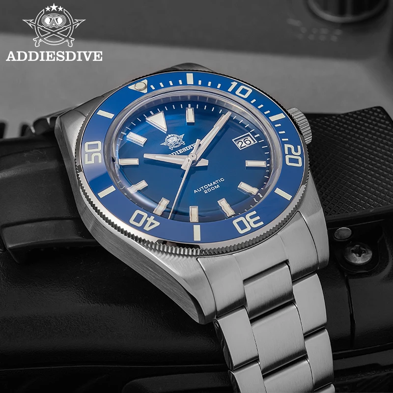ADDIESDIVE New 39mm Sapphire Men Watch Dive Domed Glass 200m Waterproof AD2084 Top Brand Ceramic Bezel Automatic Watch Luminous