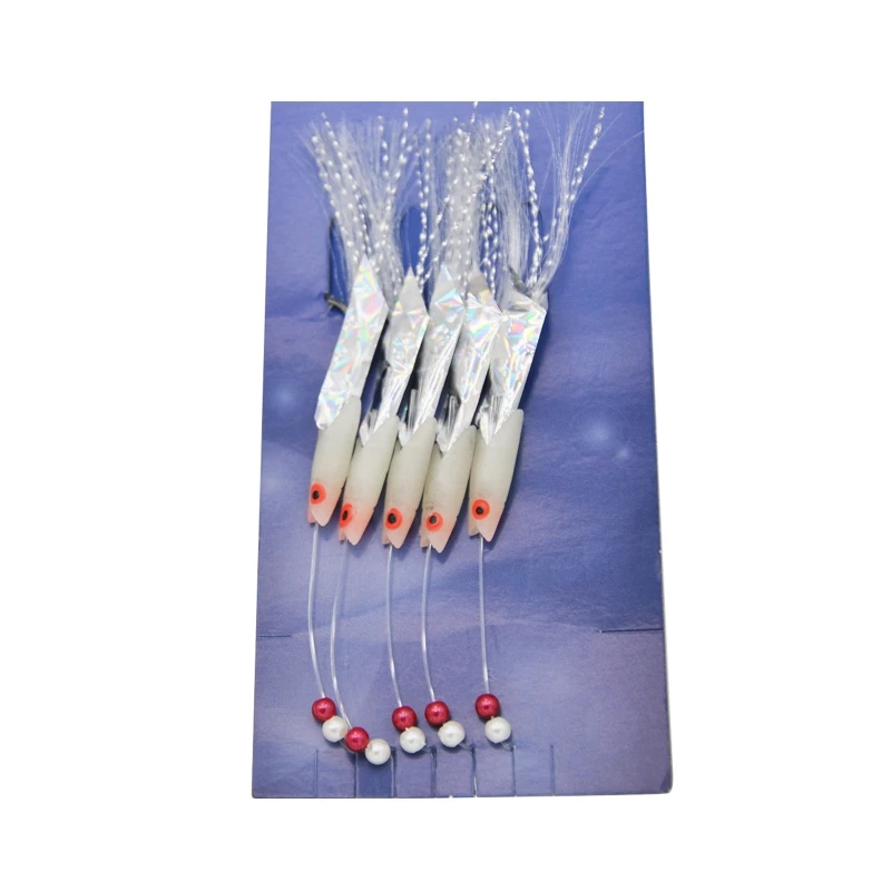 5 stuks veren bas kabeljauw kunstaas lichtgevende vishaak zeevisgerei