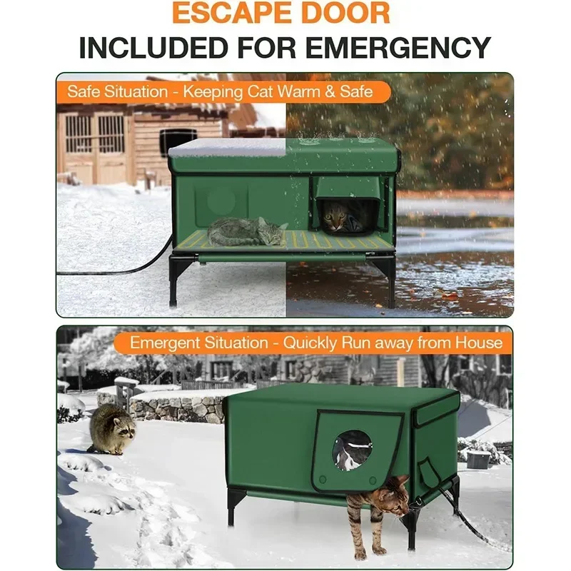 Indestructible Heated Cat House Large Capacity Thermal Insulated Waterproof Foldable Oxford Outdoor Cat Shelter