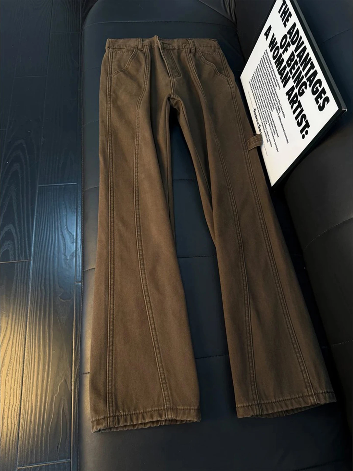 

Мужские джинсы Fce с подкладкой, коричневые, прямого кроя, винтажные, в американском стиле, зимние, повседневные, с низкой посадкой, из полиэфирного волокна