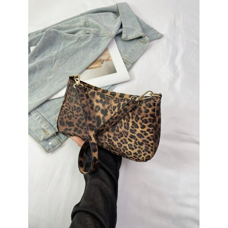 

Сумочка с принтом, минималистичная сумка для подмышек, съемный плечевой ремень, внутренний карман, застежка-молния, винтажный модный леопардовый принт