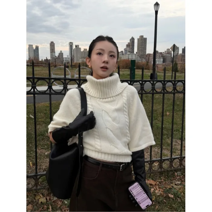 

Модный вязаный свитер с высоким воротником, женский универсальный дизайн Ele, корейский свободный крой, зимний эксклюзивный онлайн-свитер