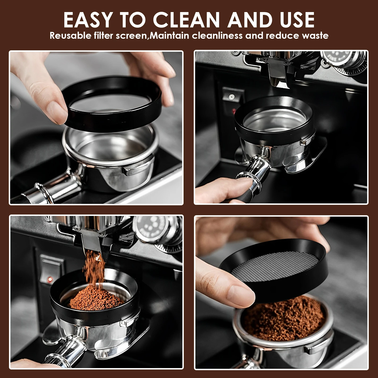 Dosing Funnel with Water Separating Net Metal Coffee Funnel 53mm/58mm/51mm Portable Dosing Ring Reusable Coffee Tools