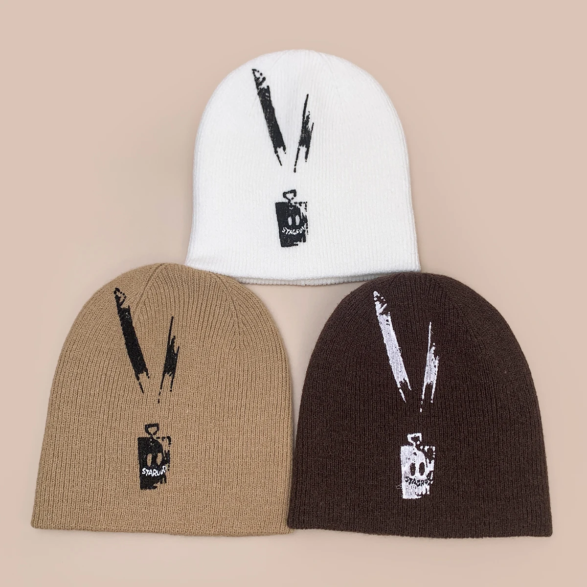 Niche Hand-drawn Smiling Face Pattern Knitted Hats New Men Women Warm Personal Versatile Color Block Fashion Simple Ins Beanies