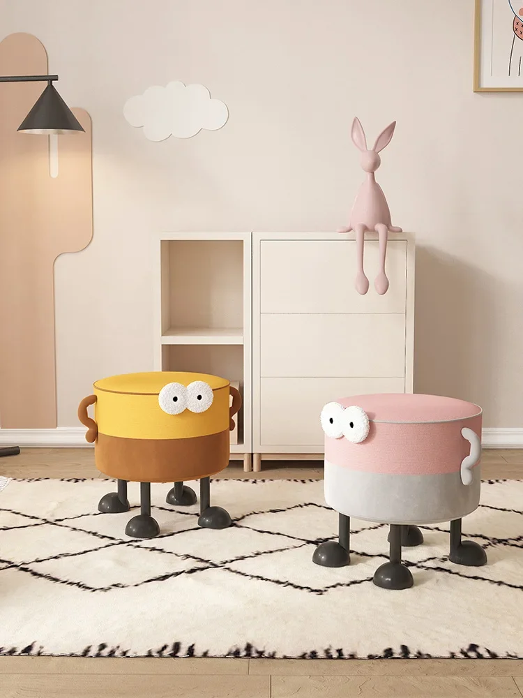 Nordic House To Change Shoes Stool Living Room Furniture Corduroy Ottoman Simple Modern Bedroom Cartoon Makeup Stools