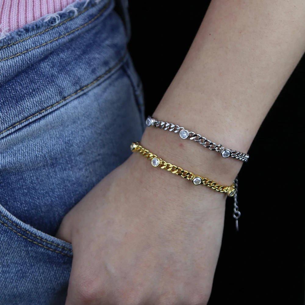 جديد عصري الكوبية سلسلة سوار مع تشيكوسلوفاكيا معبد سحر كلاسيكي الذهب والفضة اللون الهيب هوب الشرير سوار للرجال النساء المجوهرات هدية #4