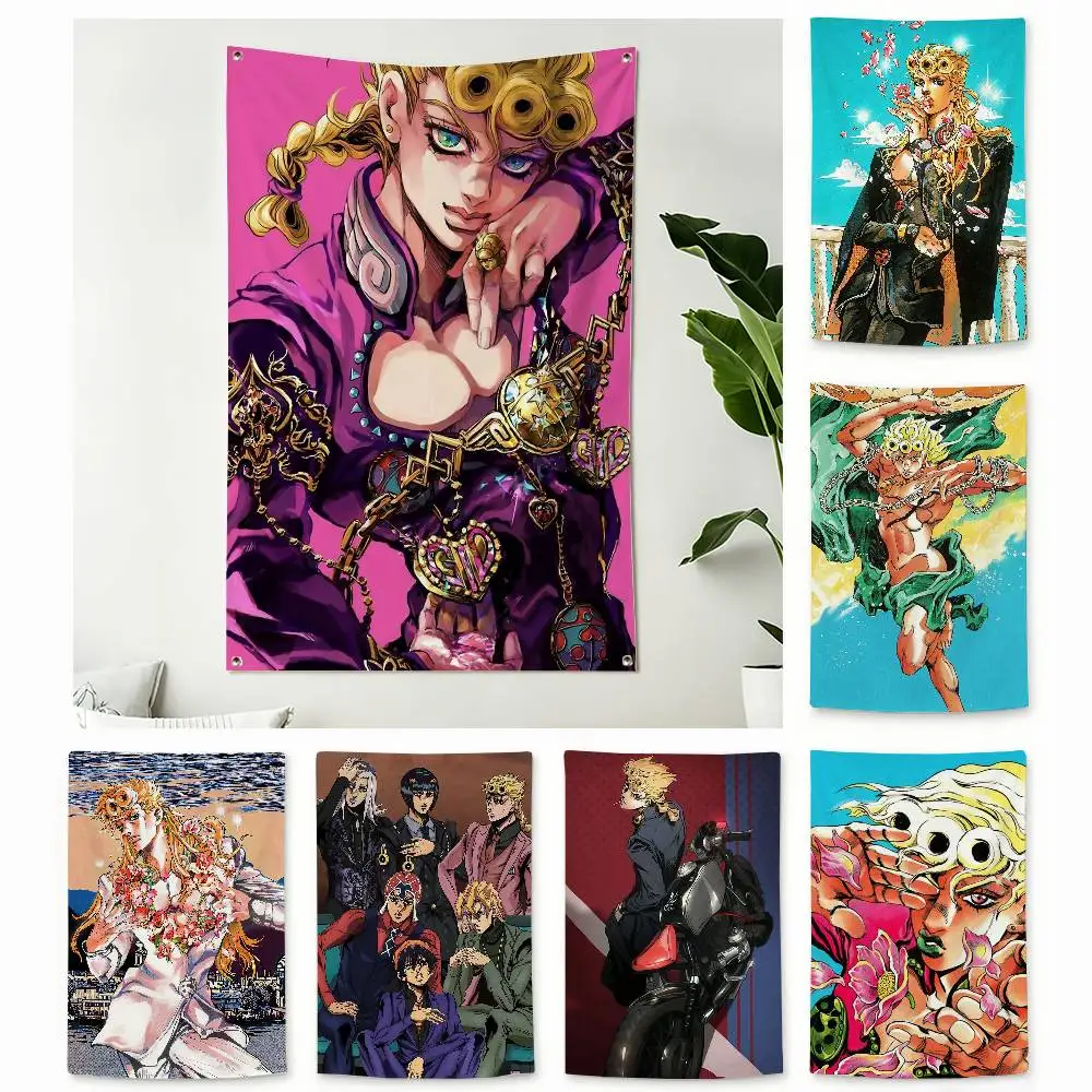 JOJO G-Giorno Giovanna  Home Decor Vertical Flags Indoor Outdoor Hanging Decor for Bedroom Living Room Wall Decoration