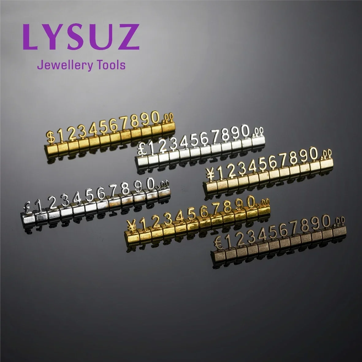 LYSUZ Metal 3D Combined Price Tags Number Adjustable Display Euro Pound Dollar Label Currency Symbol Jewellery Watch Phone Store