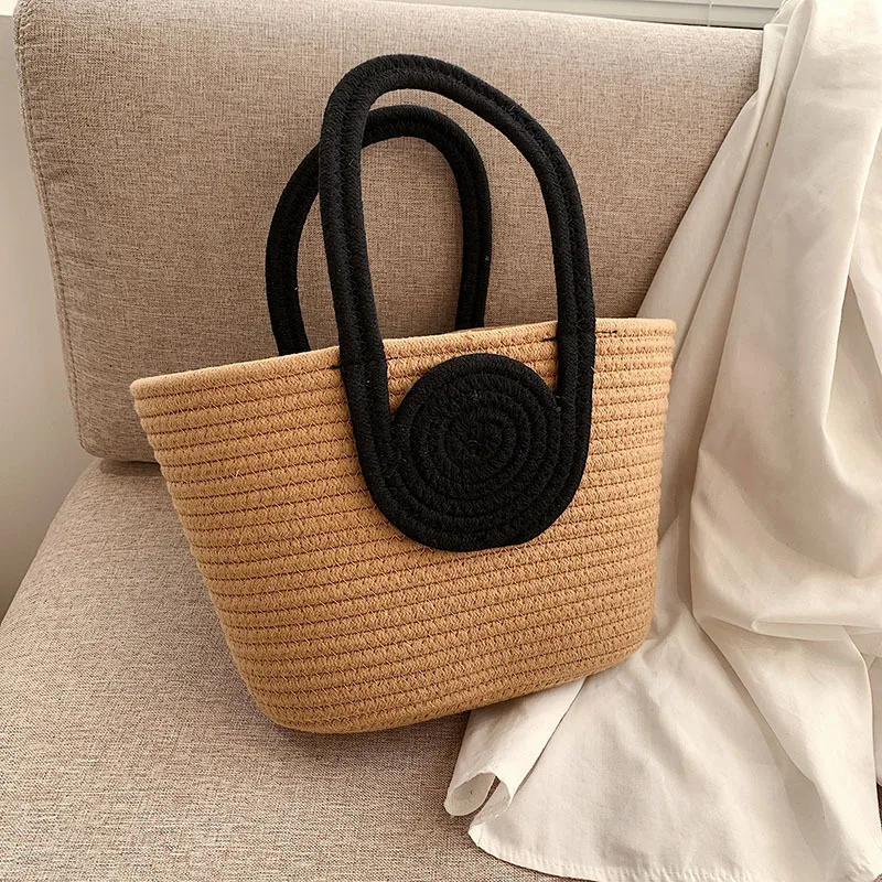 Storage Baskets New Weave Simplicity Handbag Drafting Vacation Style Cotton Rope Organization Practical Eco Friendly