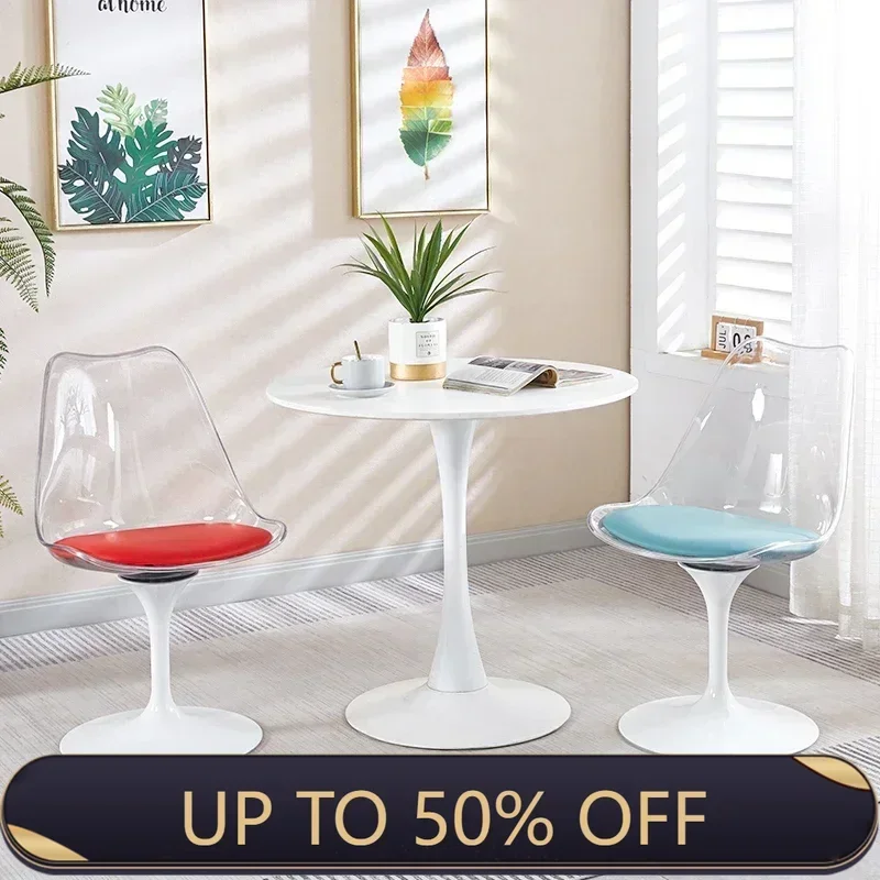 Nordic Simple Light Luxury Leisure Negotiation Acrylic Transparent Tulip Backrest Swivel Chair bedroom chair